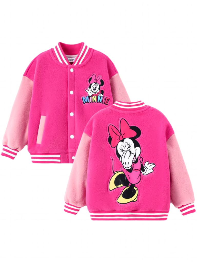 Disney Kids Fleece Bomber Jacket, Varsity Outerwear with Pockets, 2-10Y