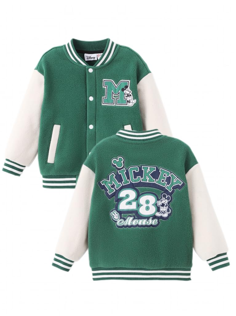Disney Kids Fleece Bomber Jacket, Varsity Outerwear with Pockets, 2-10Y