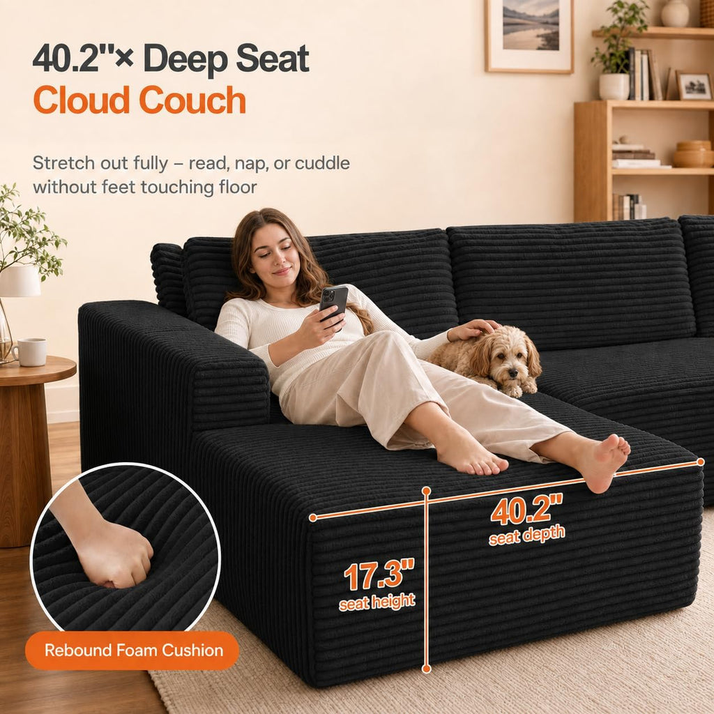 King Oasis 110" Boneless Modular Sectional Sofa with Chaise, Black
