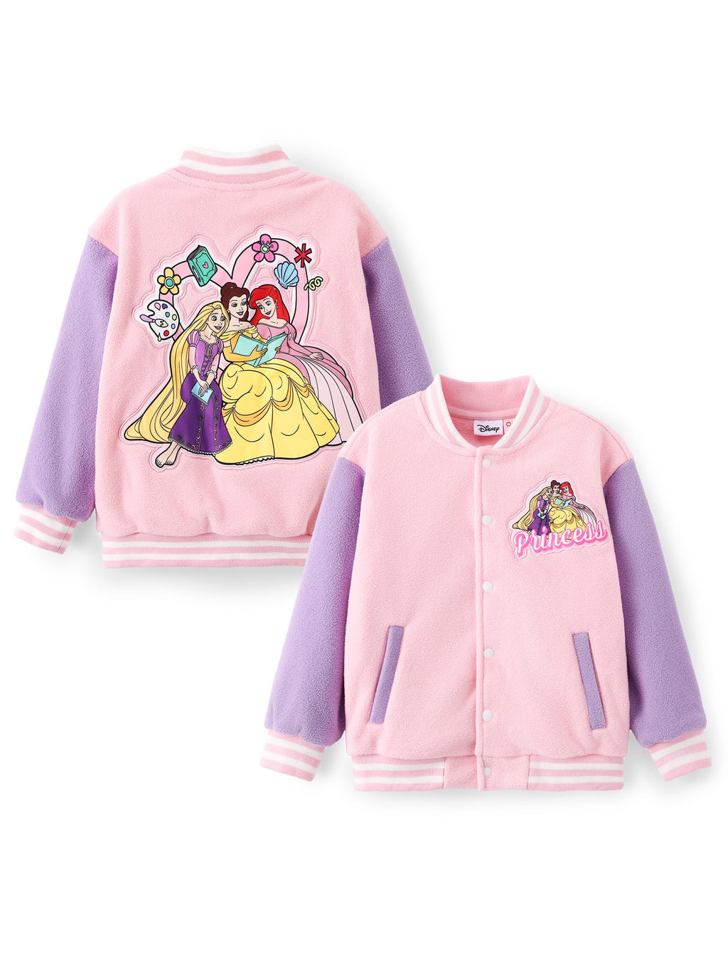 Disney Kids Fleece Bomber Jacket, Varsity Outerwear with Pockets, 2-10Y