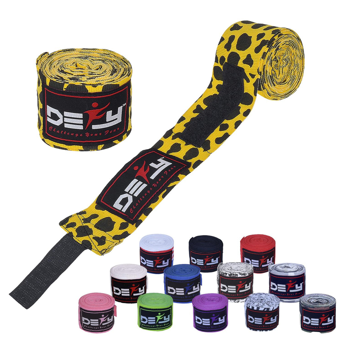 DEFY Professional 180 Inch Hand Wraps for Boxing Muay Thai MMA Elastic Bandages for Men & Women -Pair