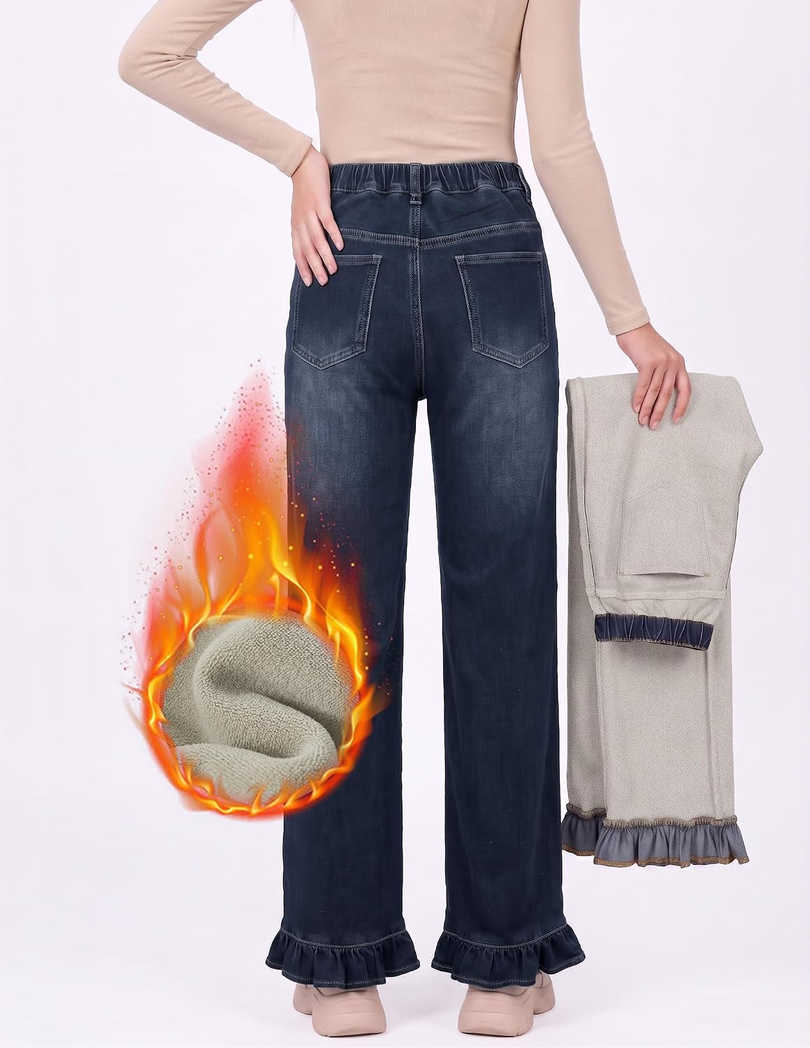 Fleece Lined Jeans for Women Straight Leg Winter Warm Denim Pants