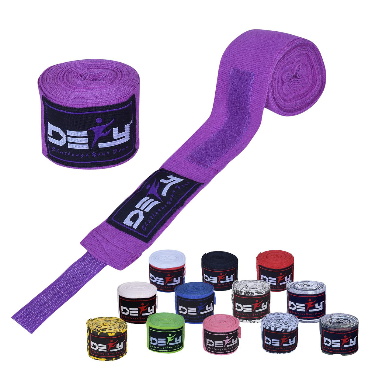 DEFY Professional 180 Inch Hand Wraps for Boxing Muay Thai MMA Elastic Bandages for Men & Women -Pair