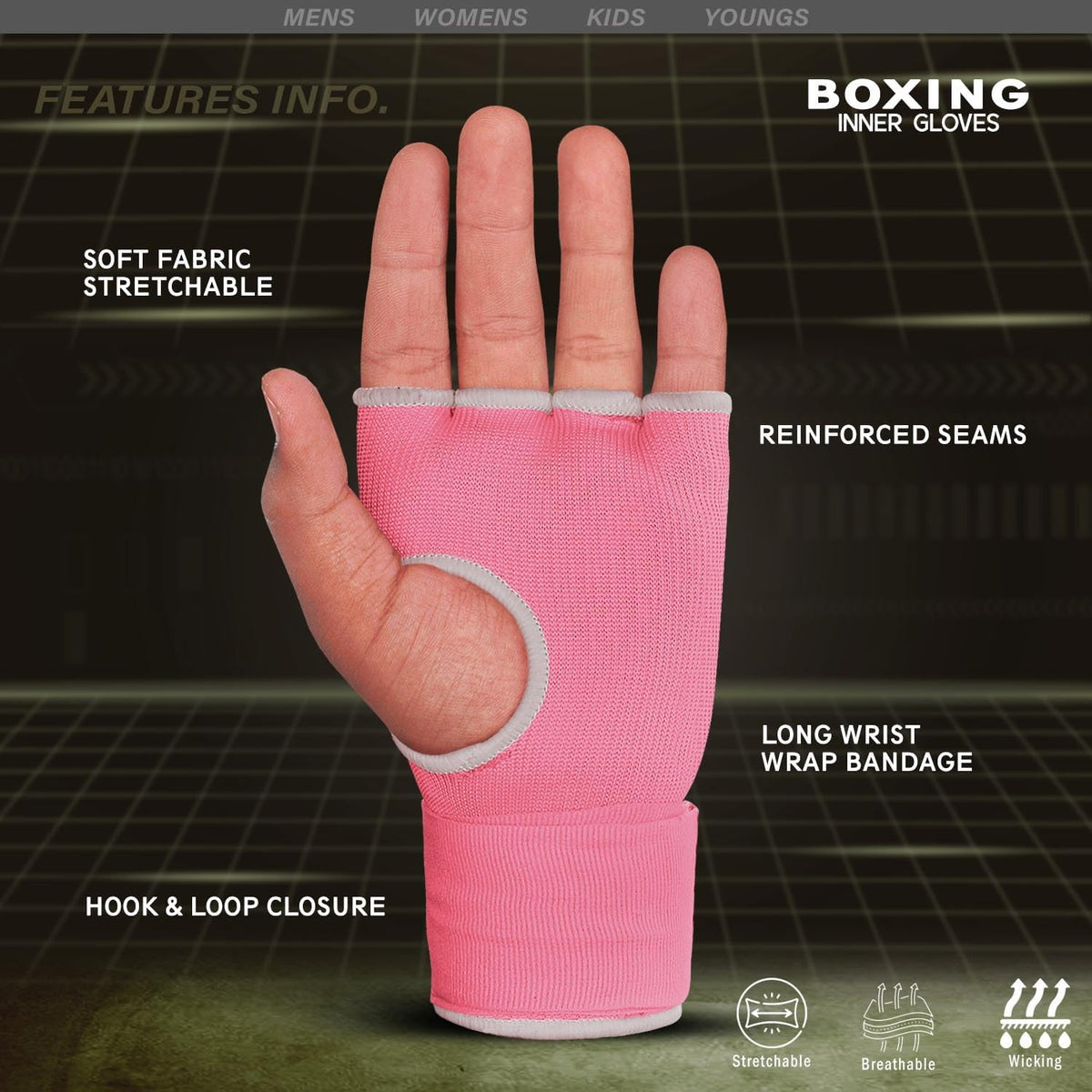 Boxing Hand Wraps Gel Padded Inner Gloves Elastic for Men & Women Boxing Wraps with Quick 32 Inches Long Wrist Straps, for MMA, Muay Thai, Kickboxing, Punching and Martial Arts