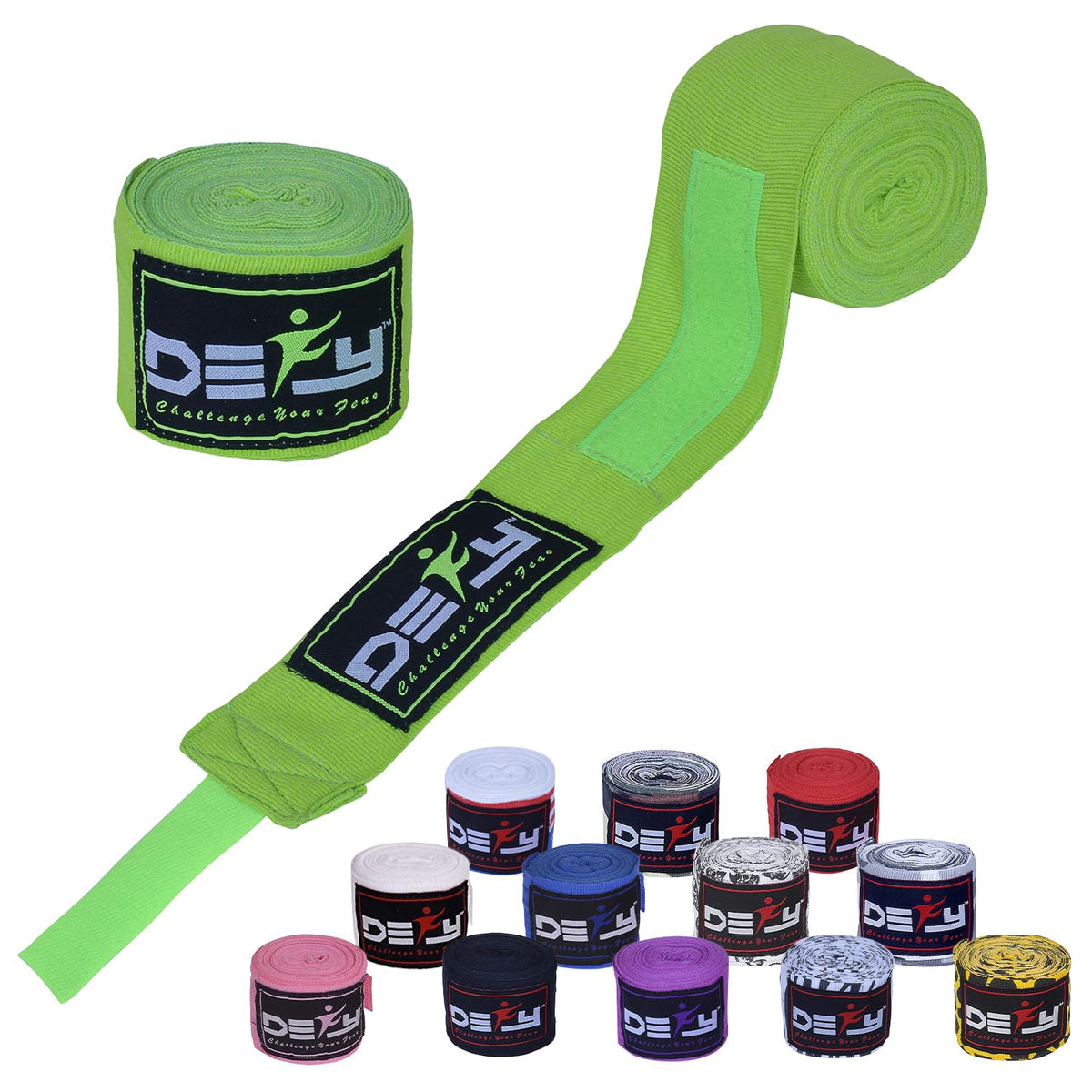 DEFY Professional 180 Inch Hand Wraps for Boxing Muay Thai MMA Elastic Bandages for Men & Women -Pair