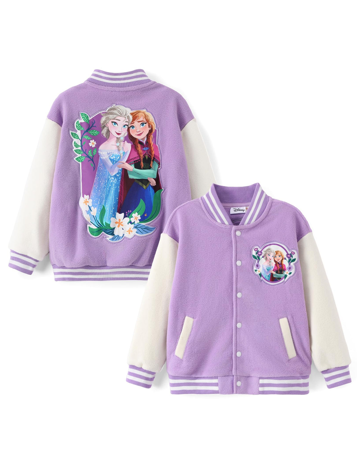 Disney Kids Fleece Bomber Jacket, Varsity Outerwear with Pockets, 2-10Y