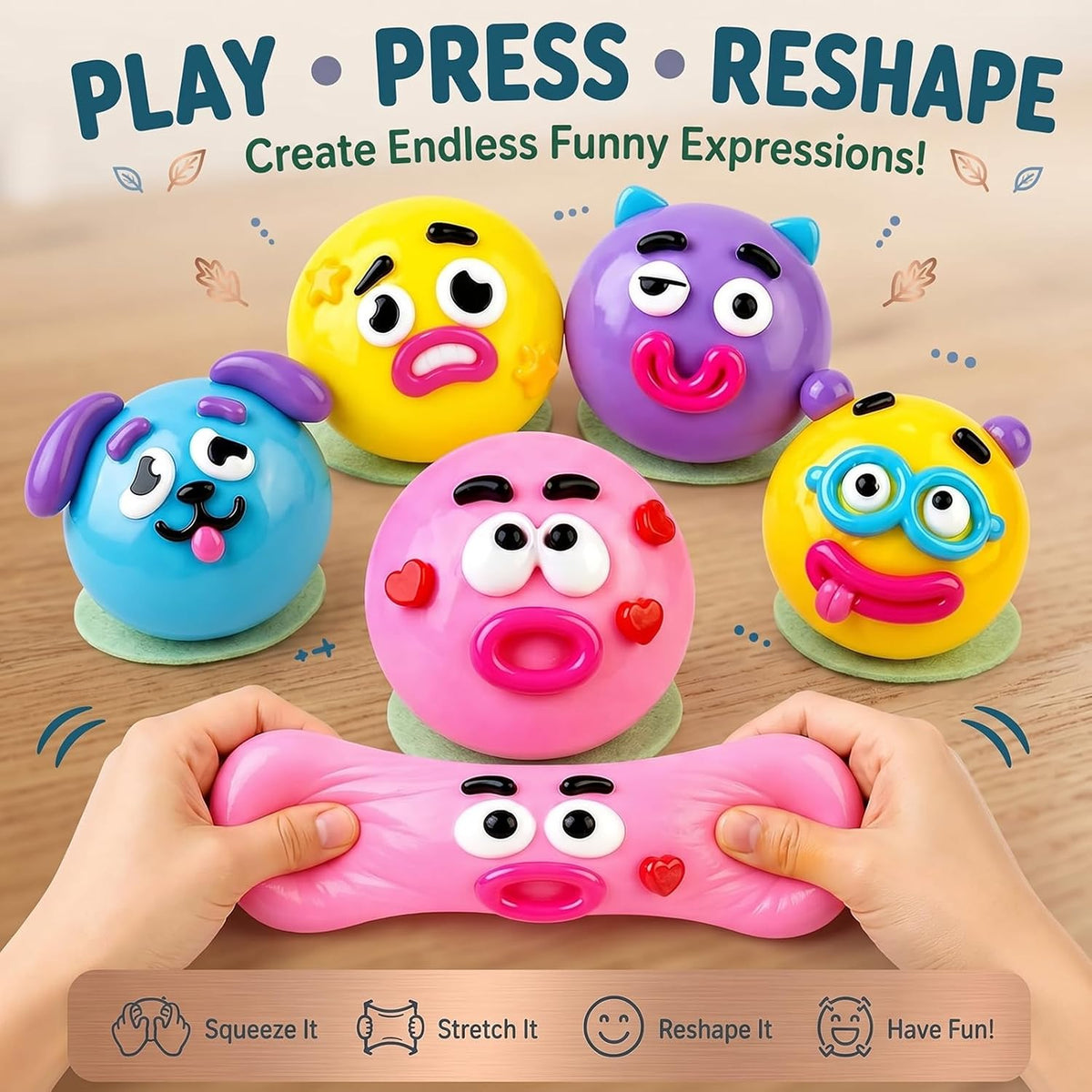 Smushers Squishy Curiosities - Ultra-Soft Slow Rising Stress Relief Toy for Adults, Cute Quirky Sensory Fidget Toy for Anxiety Relief, ADHD & Autism, Unique Office Desk Decor(Blue&Pink)