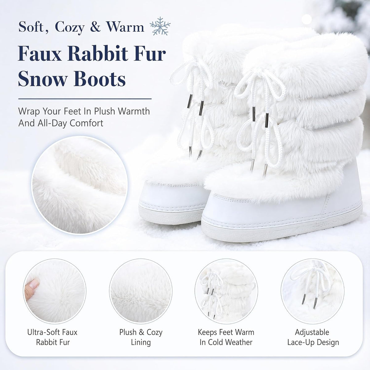 Furry Faux Fur Boots for Women Fuzzy Fluffy Winter Snow Boots Mid Claf