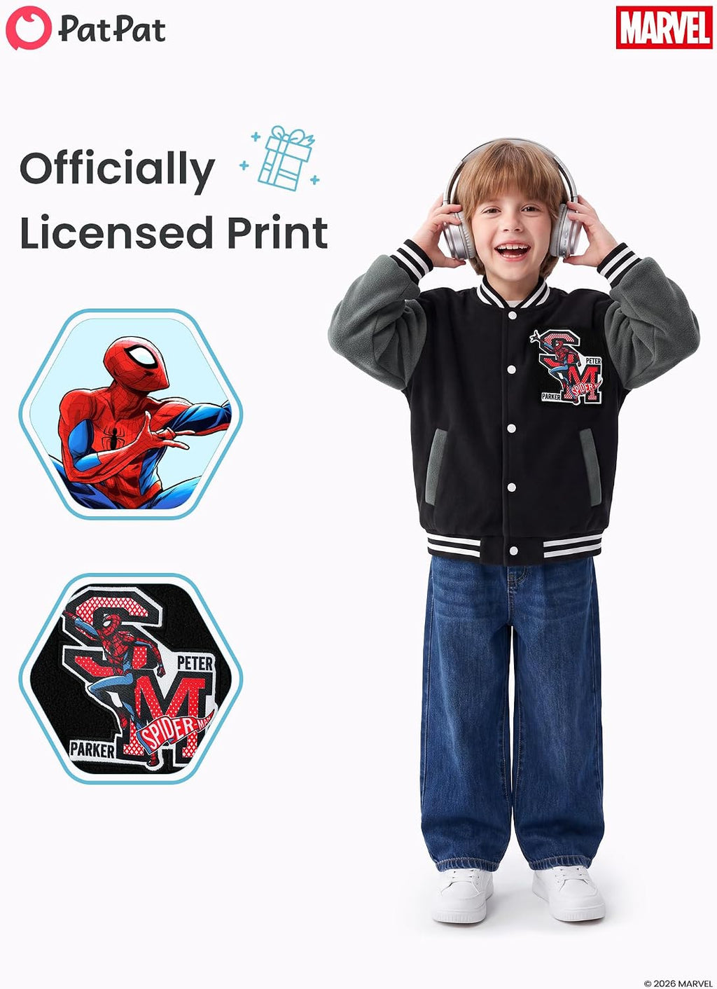 Disney Kids Fleece Bomber Jacket, Varsity Outerwear with Pockets, 2-10Y