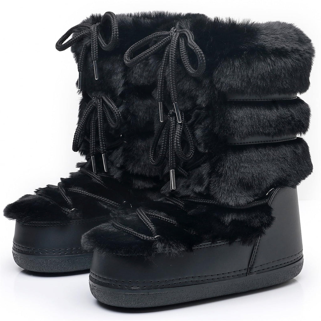 Furry Faux Fur Boots for Women Fuzzy Fluffy Winter Snow Boots Mid Claf
