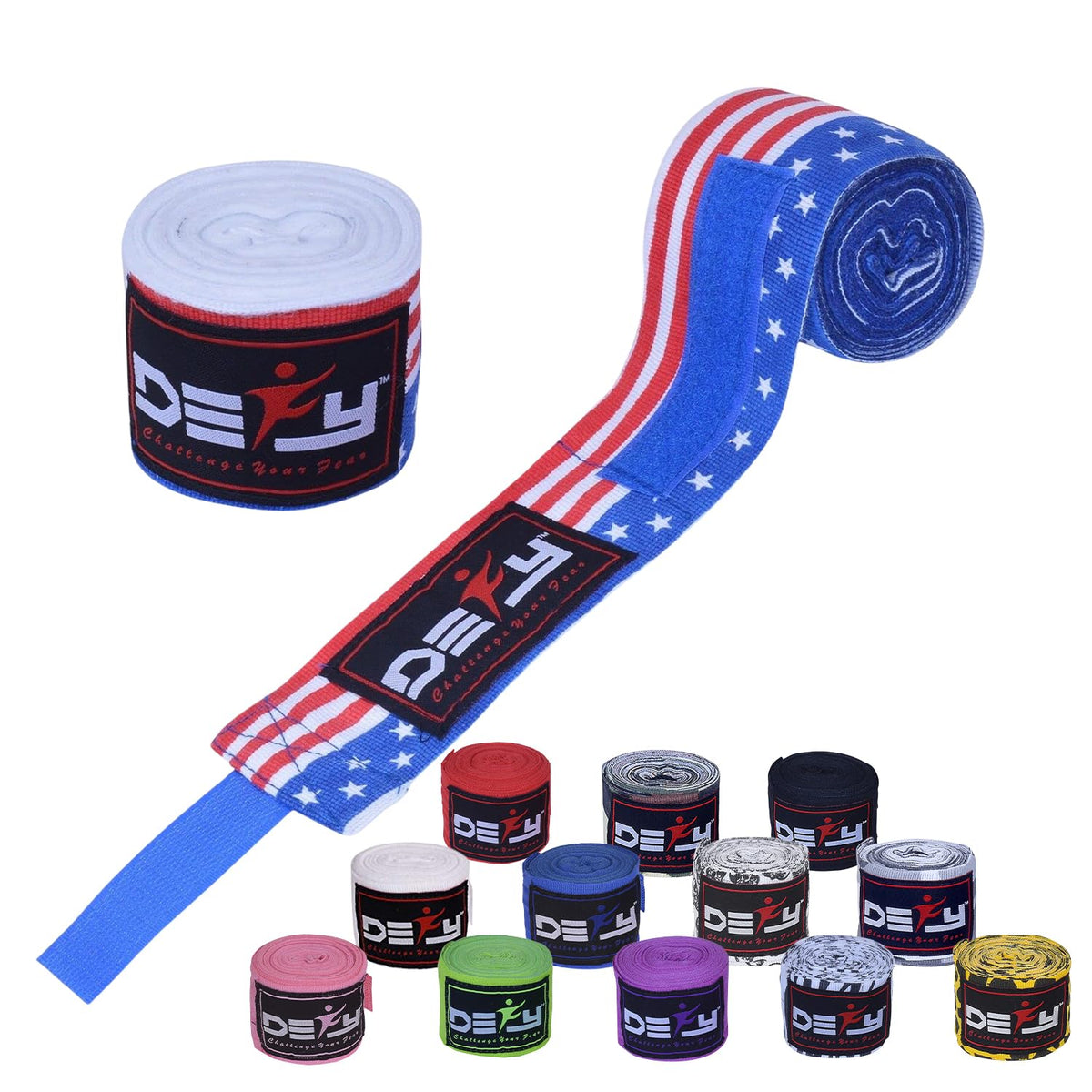 DEFY Professional 180 Inch Hand Wraps for Boxing Muay Thai MMA Elastic Bandages for Men & Women -Pair