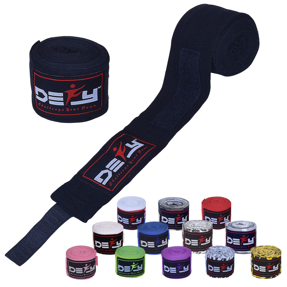 DEFY Professional 180 Inch Hand Wraps for Boxing Muay Thai MMA Elastic Bandages for Men & Women -Pair