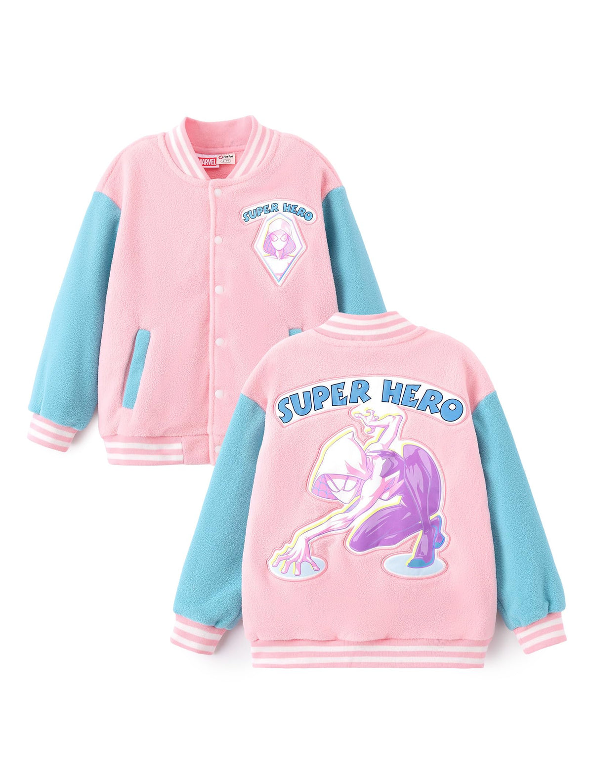 Disney Kids Fleece Bomber Jacket, Varsity Outerwear with Pockets, 2-10Y