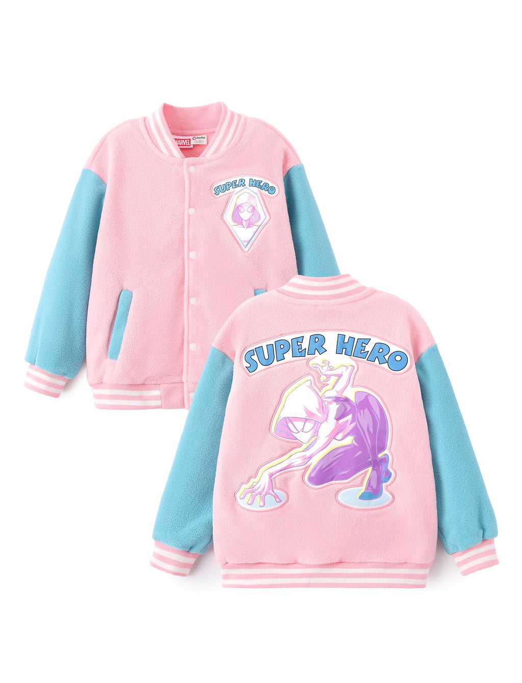 Disney Kids Fleece Bomber Jacket, Varsity Outerwear with Pockets, 2-10Y