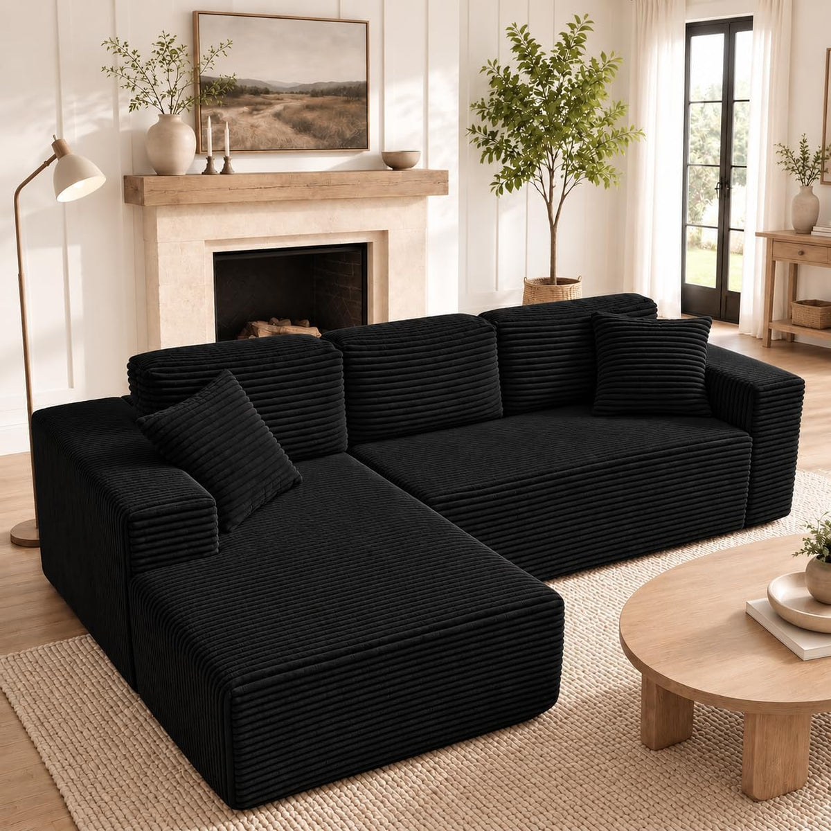 King Oasis 110" Boneless Modular Sectional Sofa with Chaise, Black