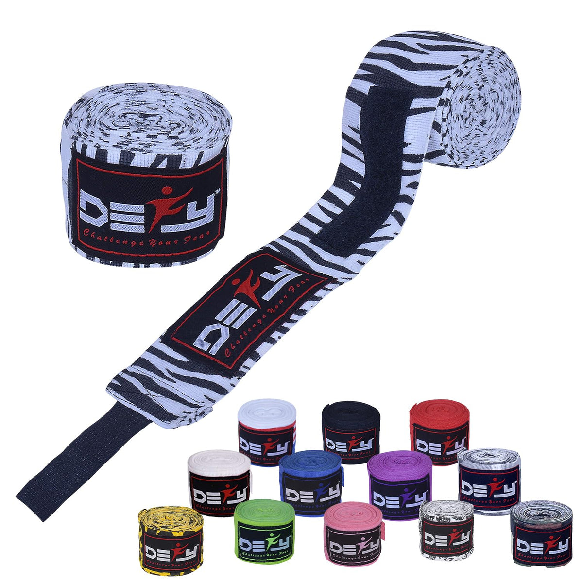 DEFY Professional 180 Inch Hand Wraps for Boxing Muay Thai MMA Elastic Bandages for Men & Women -Pair