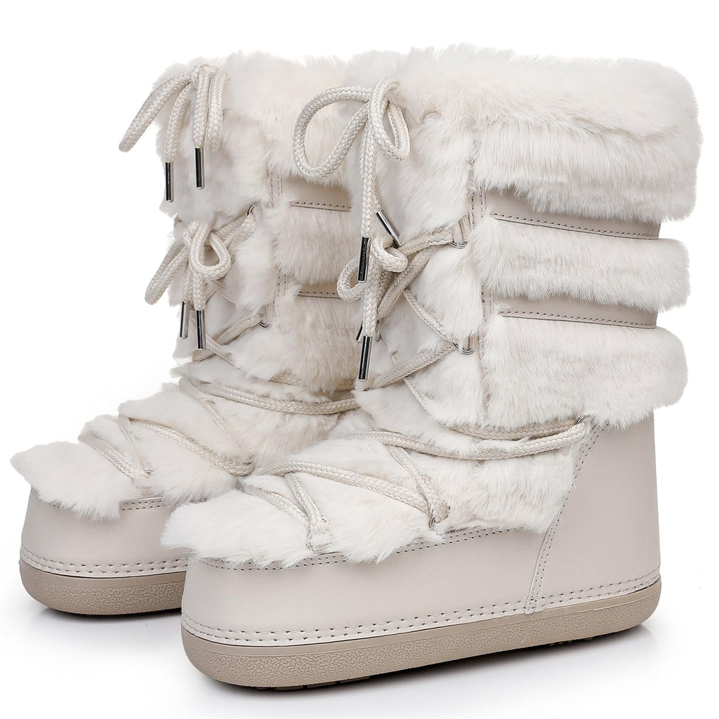 Furry Faux Fur Boots for Women Fuzzy Fluffy Winter Snow Boots Mid Claf
