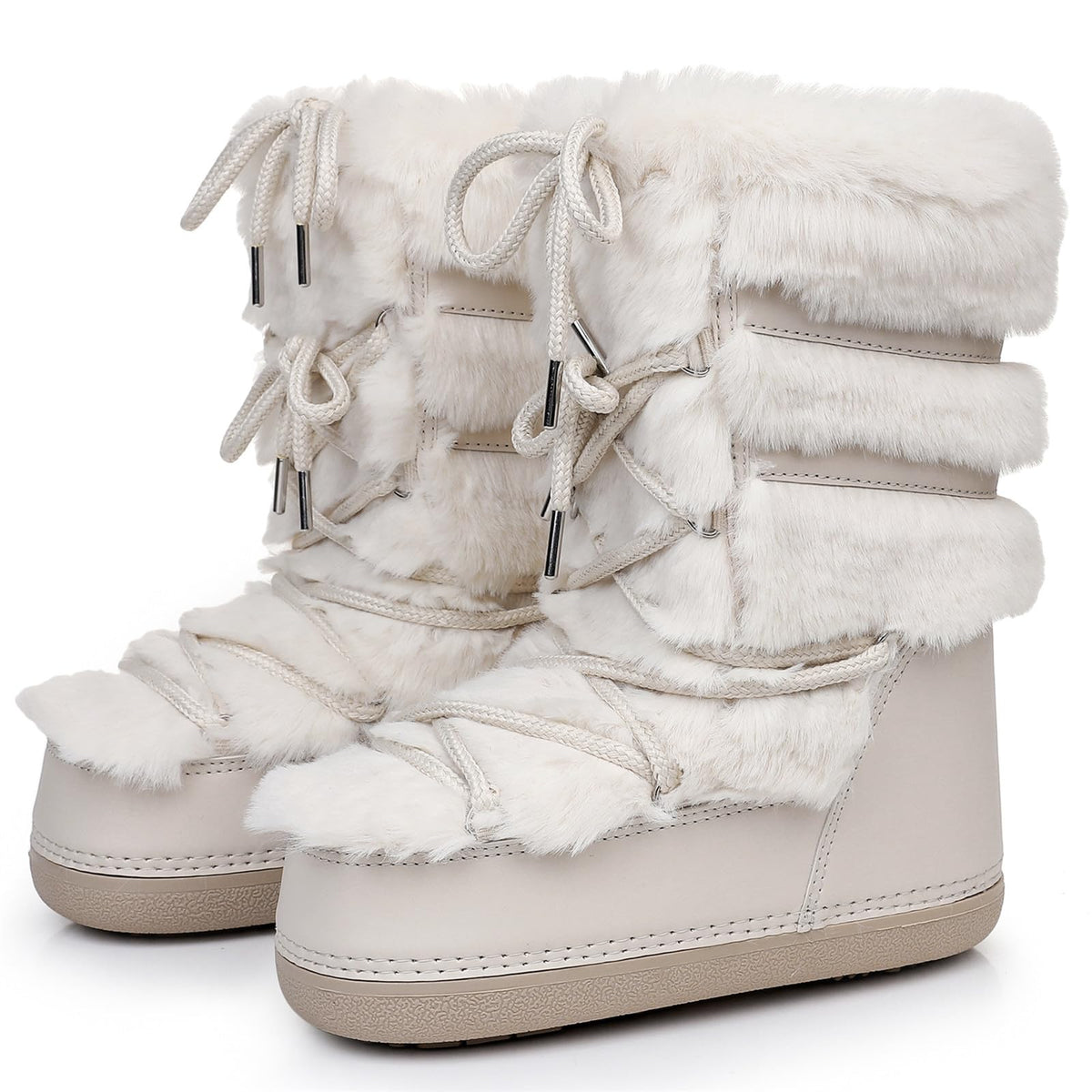 Furry Faux Fur Boots for Women Fuzzy Fluffy Winter Snow Boots Mid Claf