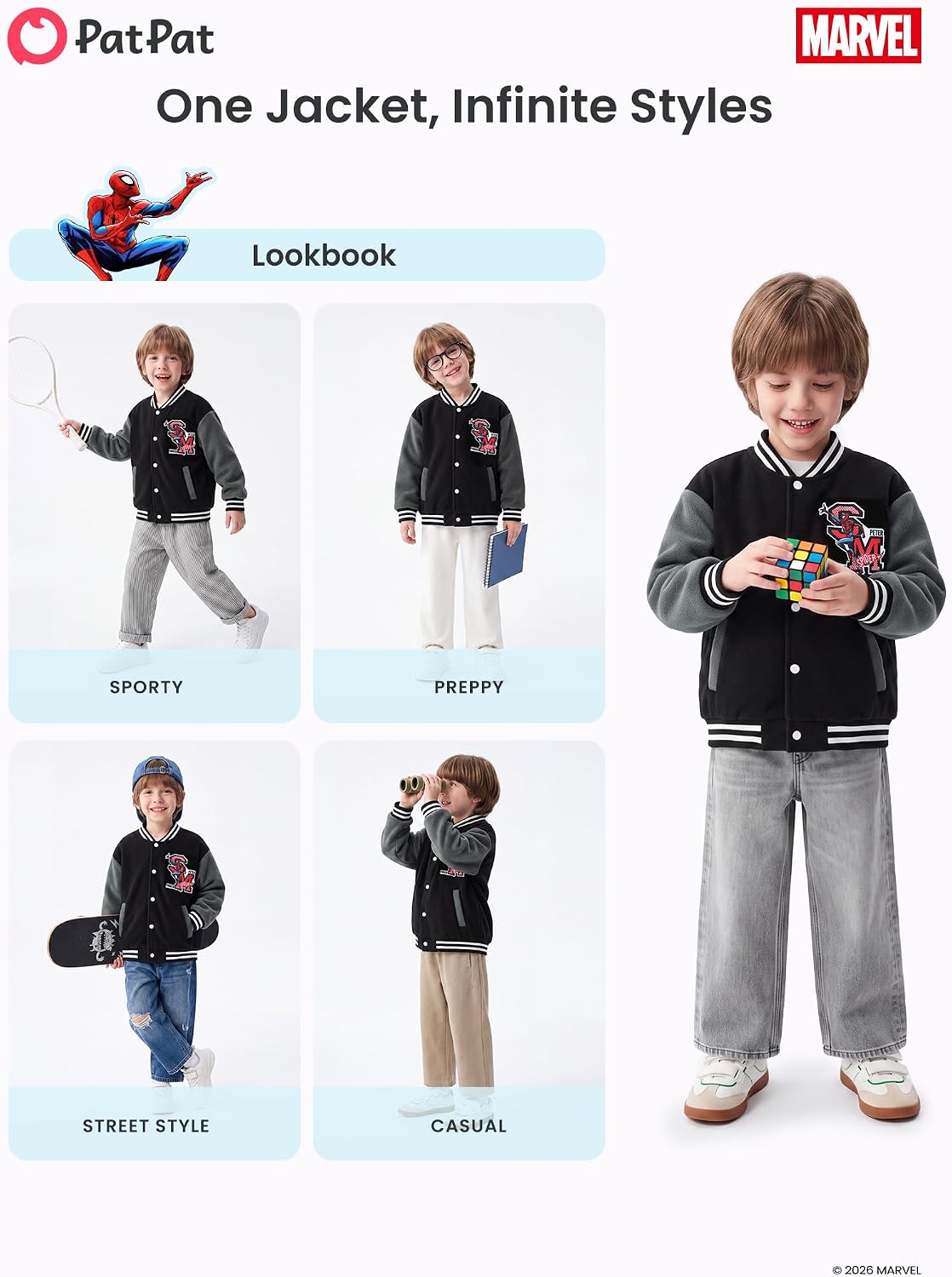 Disney Kids Fleece Bomber Jacket, Varsity Outerwear with Pockets, 2-10Y