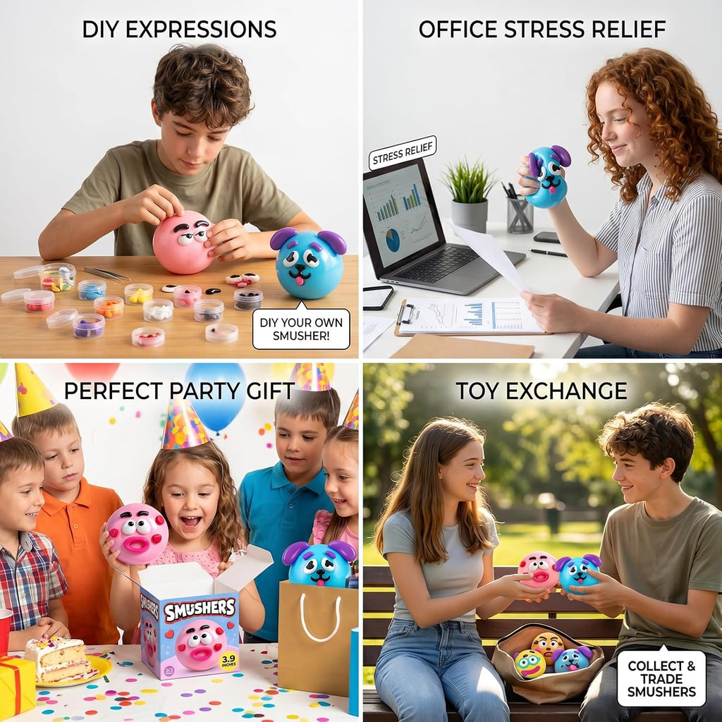Smushers Squishy Curiosities - Ultra-Soft Slow Rising Stress Relief Toy for Adults, Cute Quirky Sensory Fidget Toy for Anxiety Relief, ADHD & Autism, Unique Office Desk Decor(Blue&Pink)