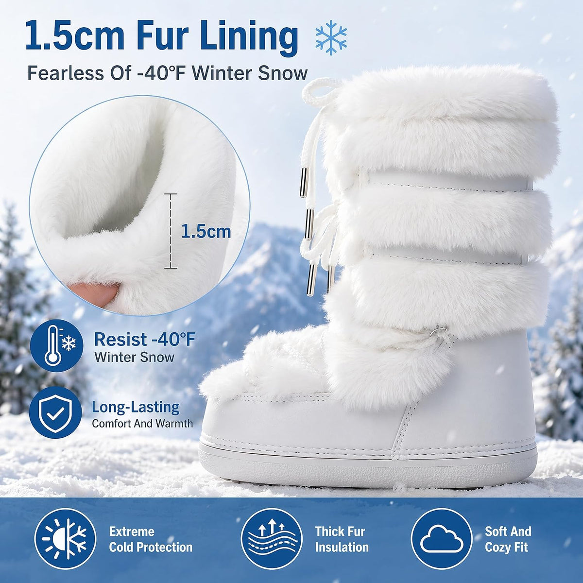 Furry Faux Fur Boots for Women Fuzzy Fluffy Winter Snow Boots Mid Claf