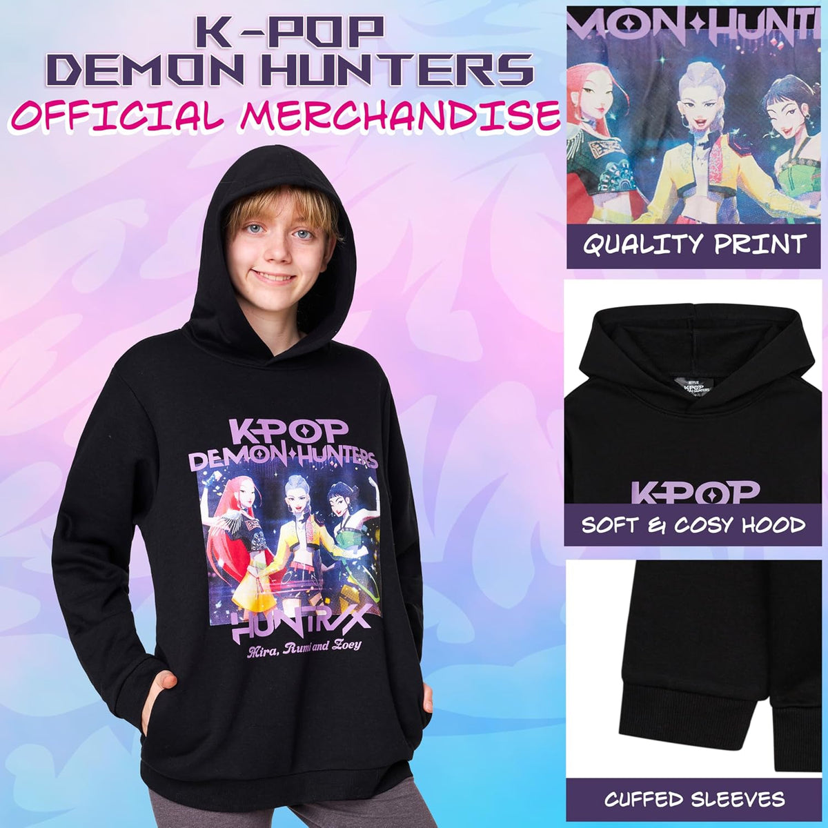 KPop Demon Hunters Hoodie for Girls Teens, Officially Licensed Warm Sweatshirt Pullover Cozy Hoodies Gifts for Girls