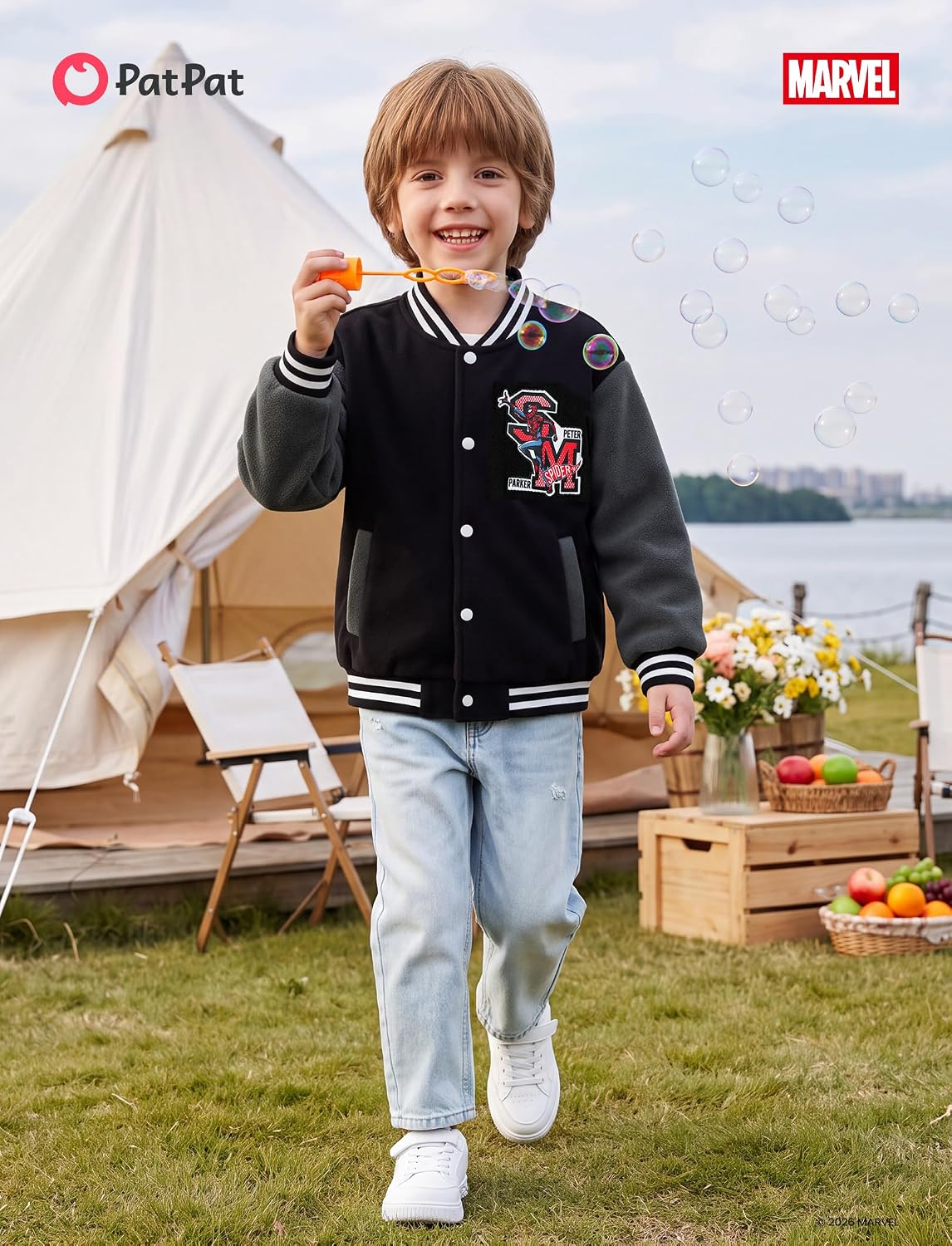 Disney Kids Fleece Bomber Jacket, Varsity Outerwear with Pockets, 2-10Y