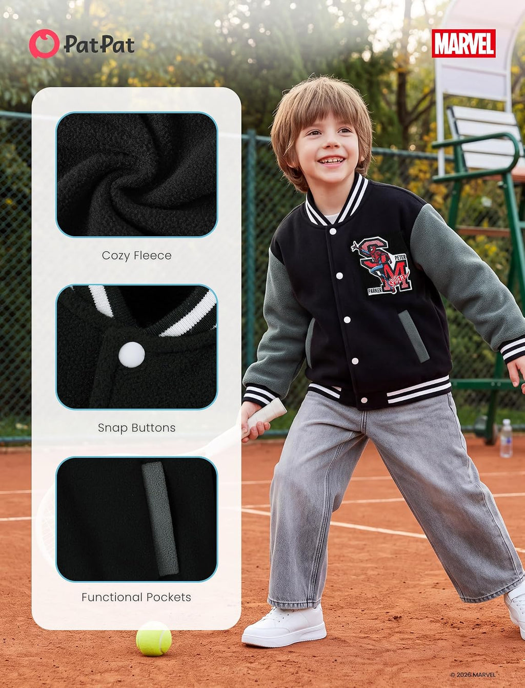 Disney Kids Fleece Bomber Jacket, Varsity Outerwear with Pockets, 2-10Y