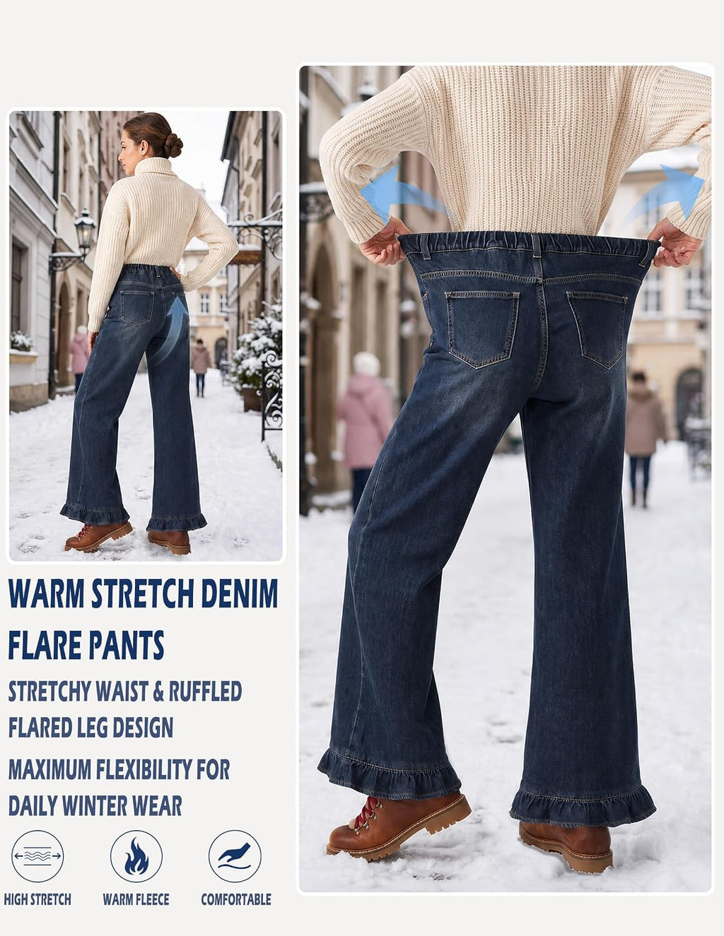 Fleece Lined Jeans for Women Straight Leg Winter Warm Denim Pants