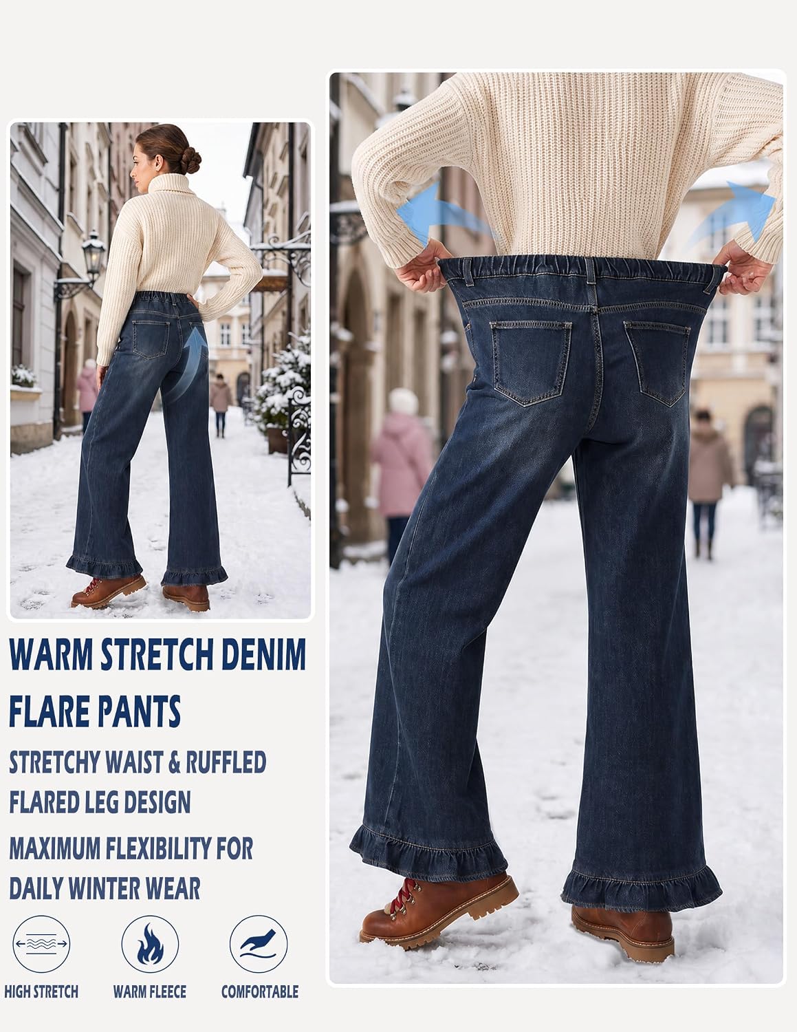 Fleece Lined Jeans for Women Straight Leg Winter Warm Denim Pants