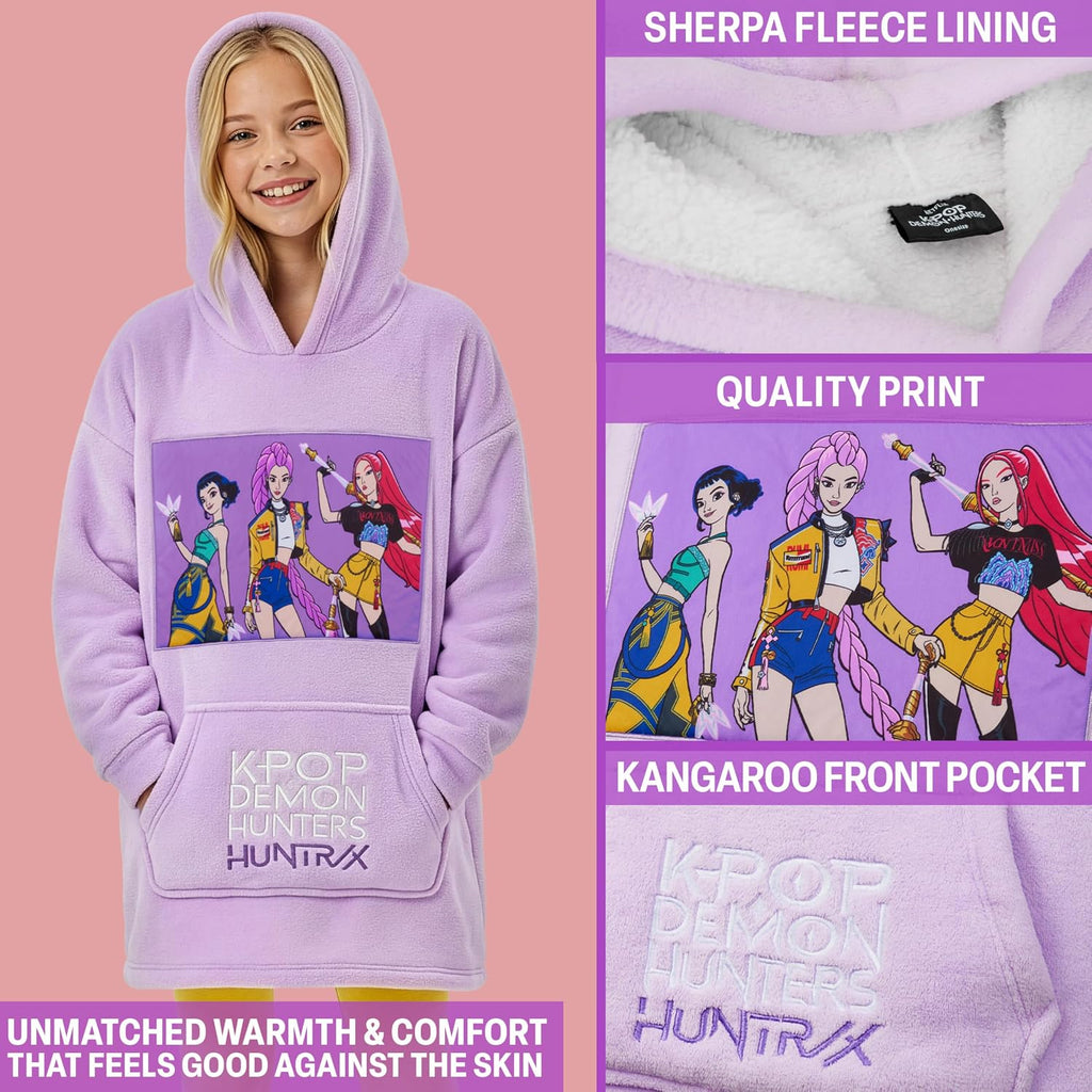 KPop Demon Hunters Huntrix Fleece Wearable Blanket Hoodie for Girls 6–14 Yrs Officially Licensed KPop Merch, Girls Gifts
